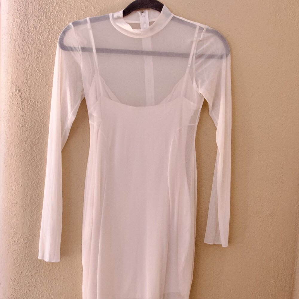 Oh Polly Long Sleeve Sheer Layered Maxi Dress in Ivory - Size 6 - NWOT